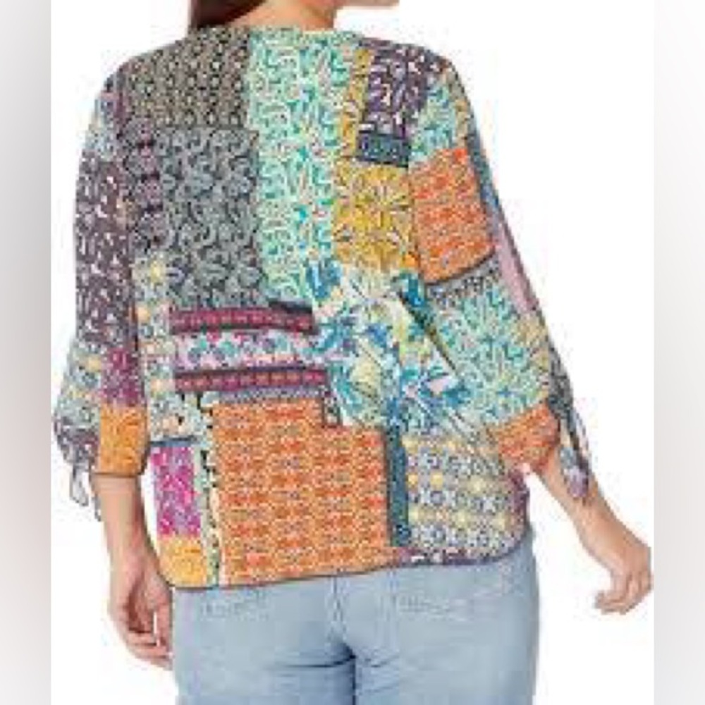 Multiples Multicolor Patchwork Blouse Size 1x - image 2